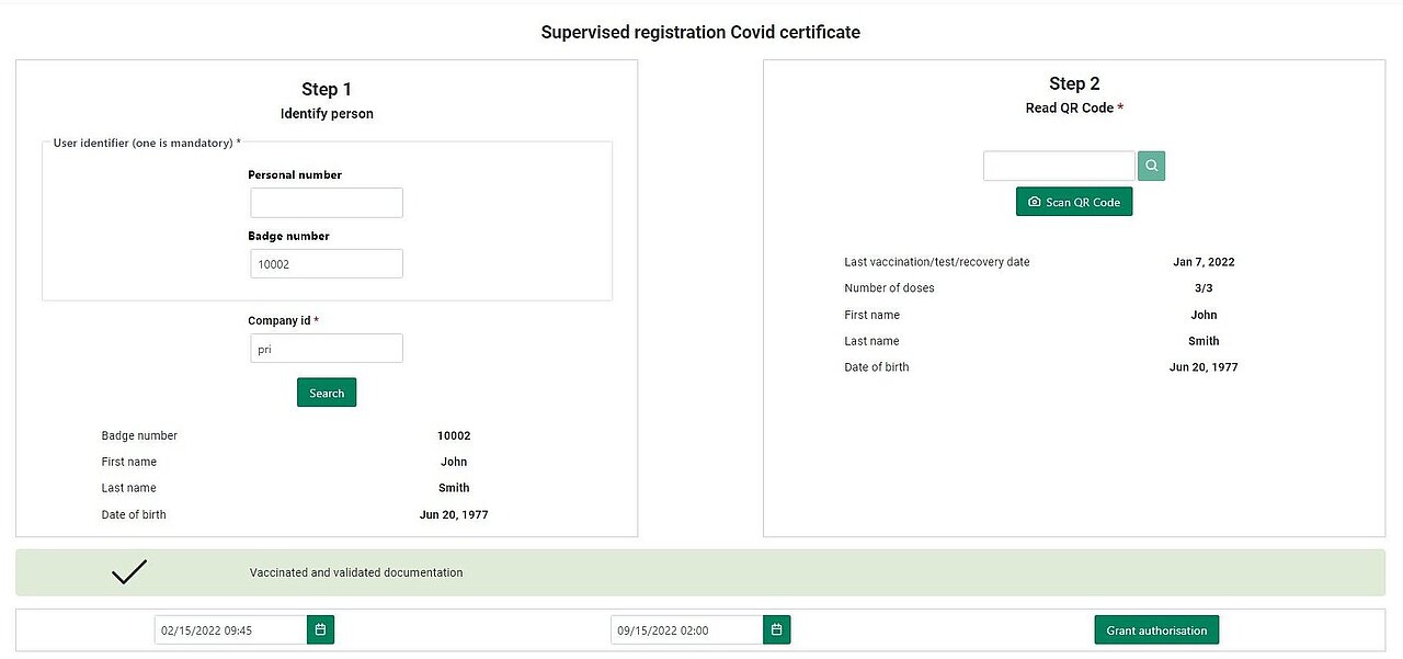 Screenshot prime CertifiedAccess: On site registration