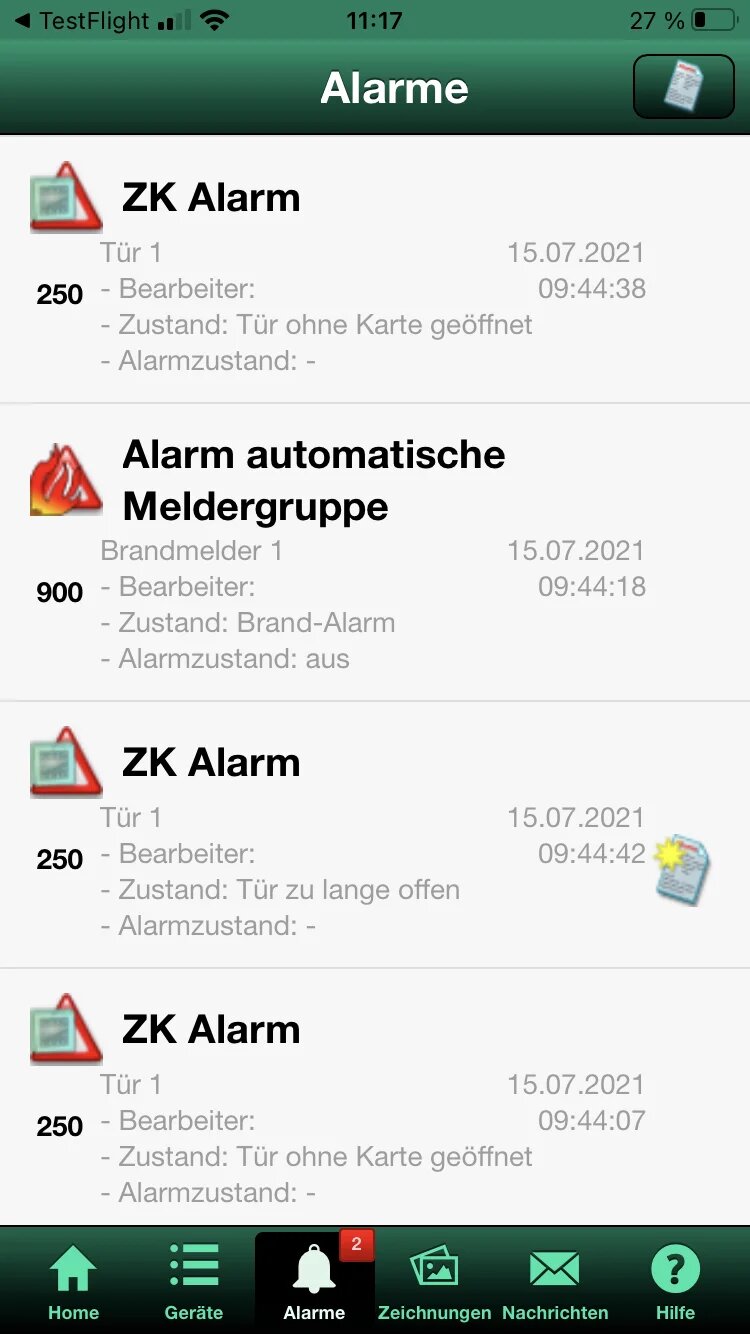 pSM Software Alarm Screenshot